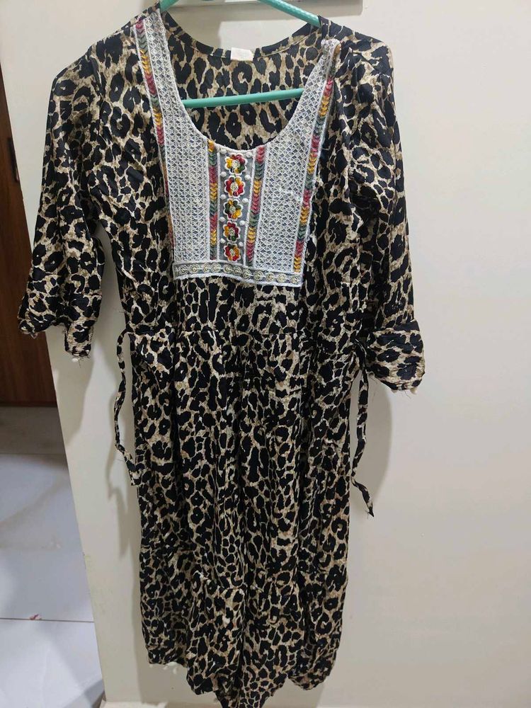 Animal Print Casual Satin Kurta