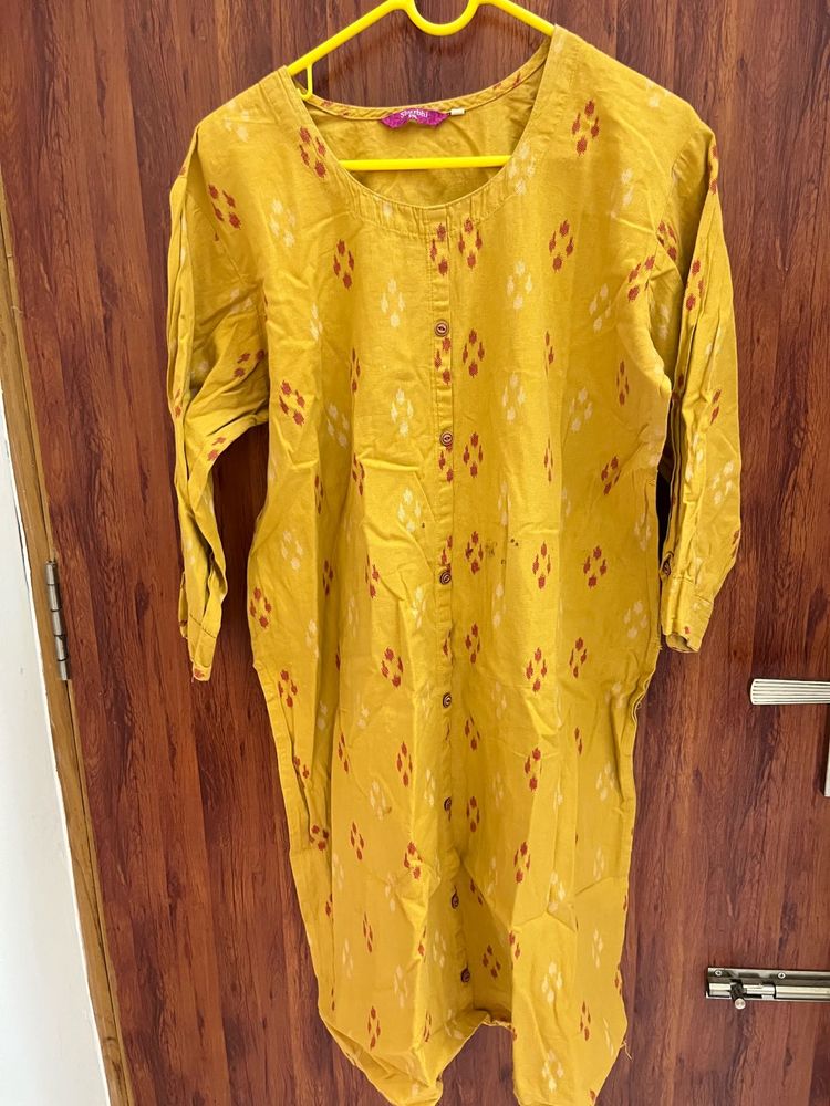 Yellow Printed Kurta
