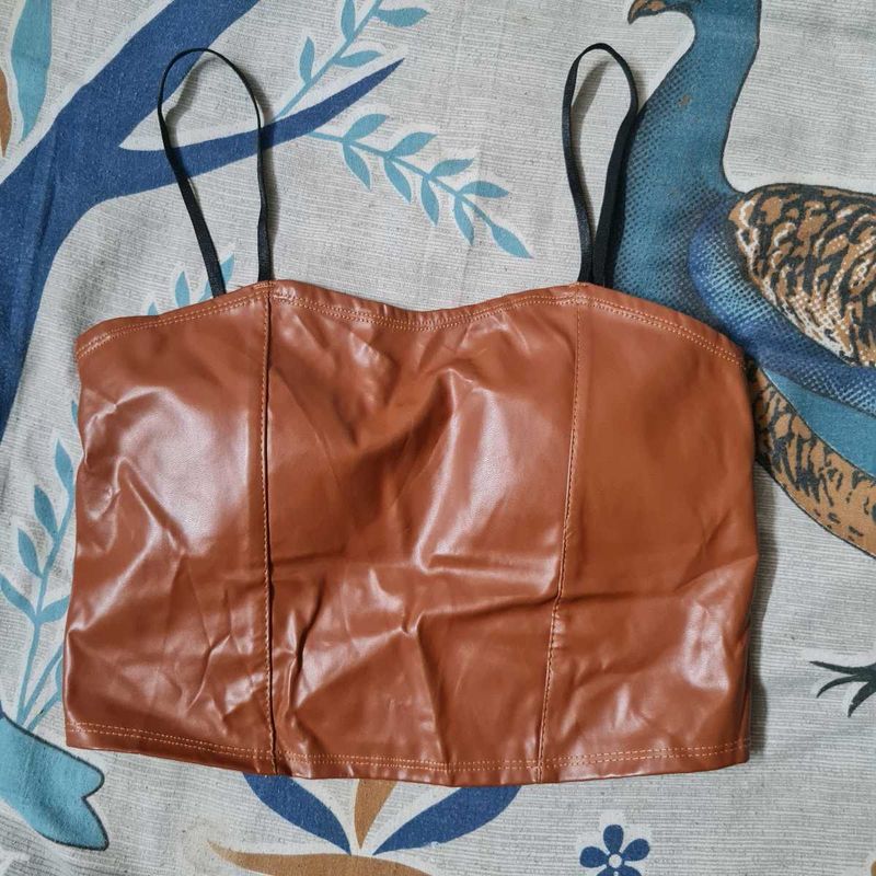Brown Faux Leather Crop Top