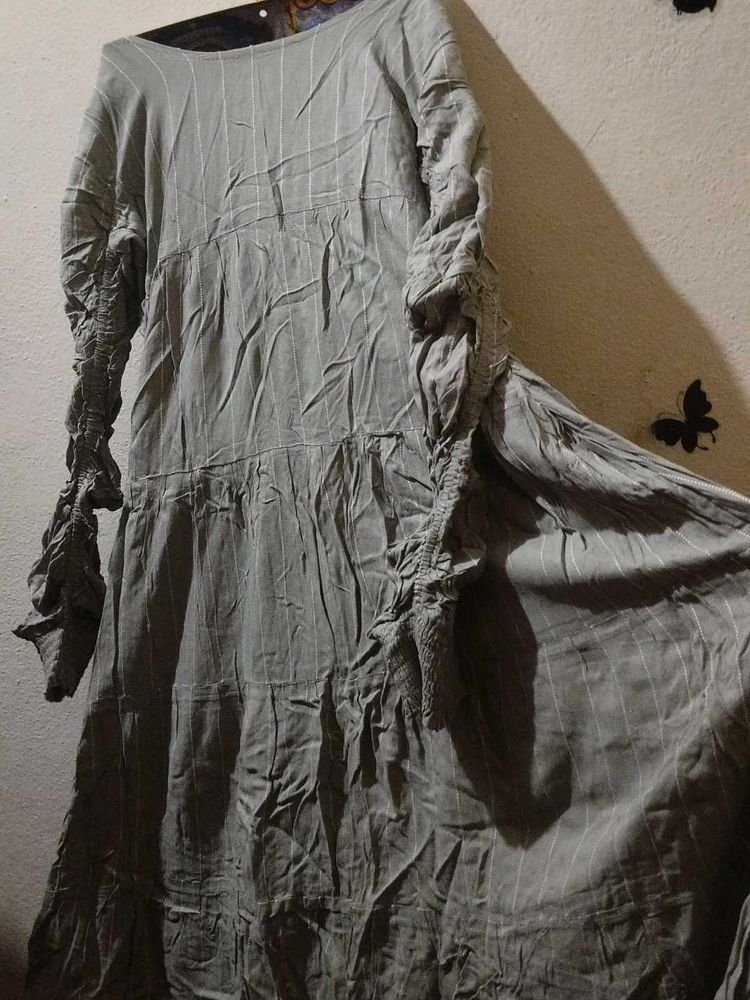 Grey Striped Long Sleeve Dress