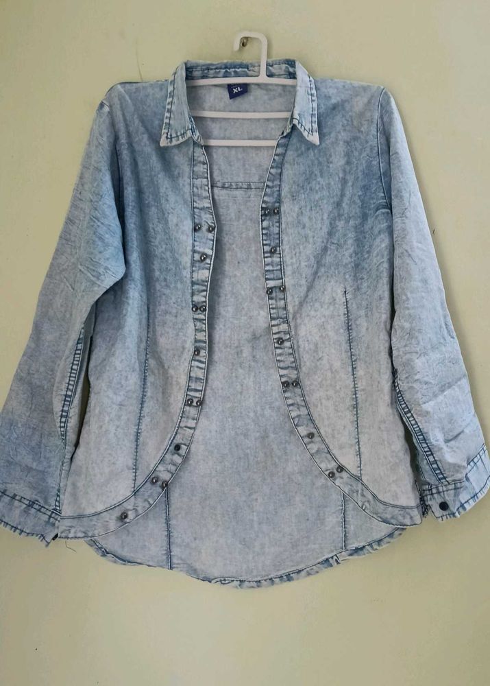 A Beautiful Blue Front Open Denim Shirt