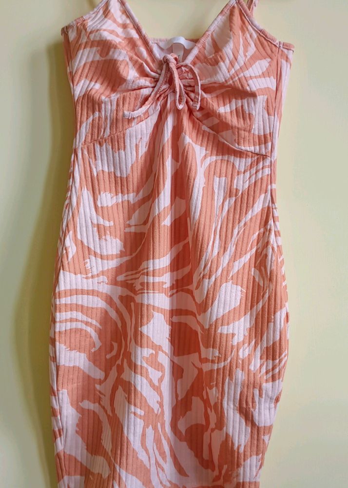 H&amp;M Orange &amp; White ribbed Bodycon Dress