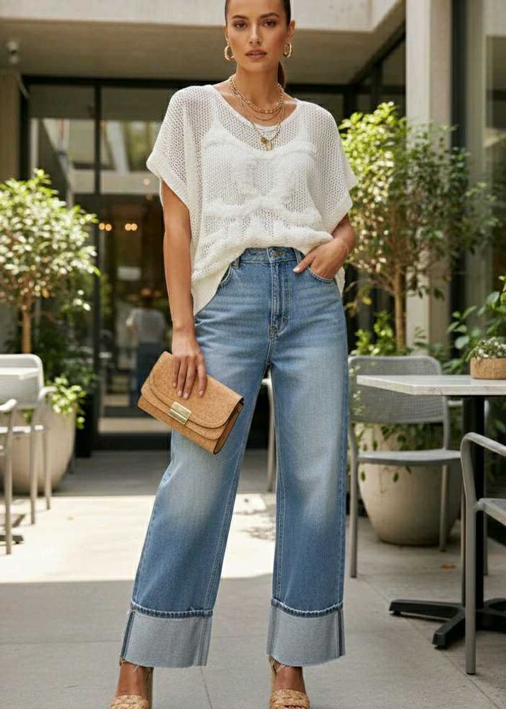 New Crochet Knit Off-white Top