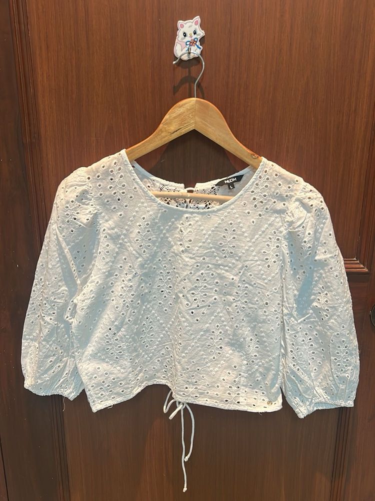 White Eyelet Puff Sleeve Top