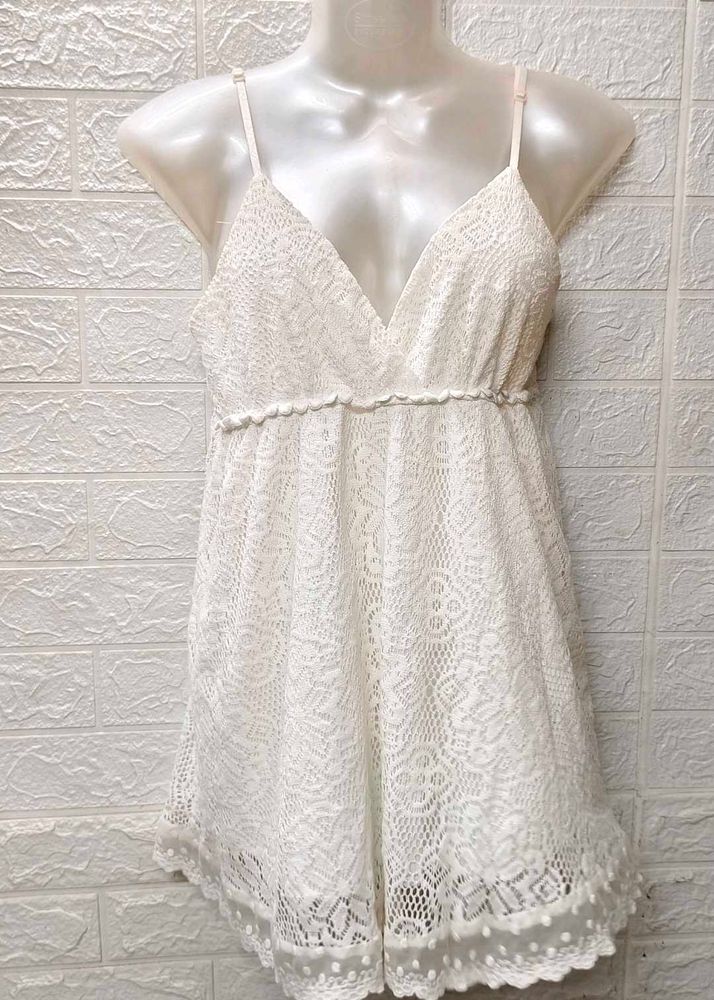 🎊🥳Buy One Get 1 Free🥳🎊White Lace Romper Dress