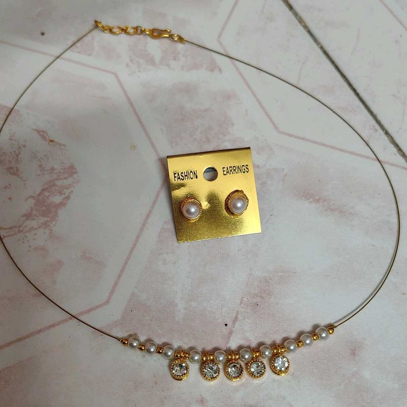 Pearl &amp; Crystal Necklace Earring Set