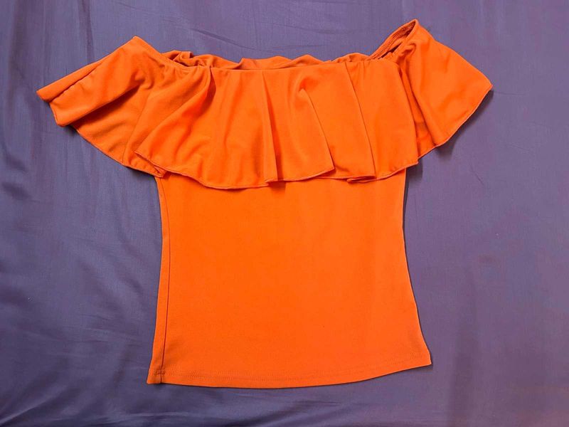 Vibrant Orange Off-Shoulder Ruffle Top