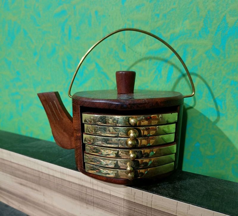 Wooden Tea Pot Table Coaster Decorative Item