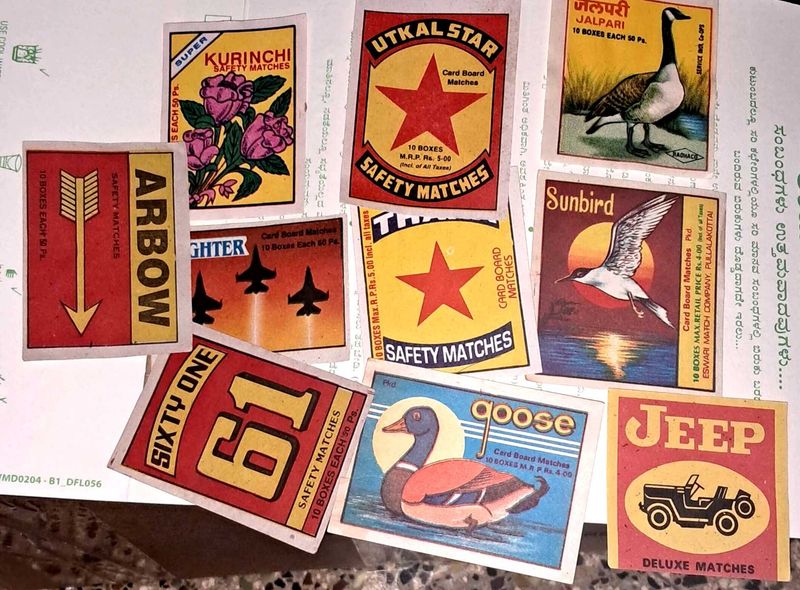 10 Vintage Indian Matchbox Labels