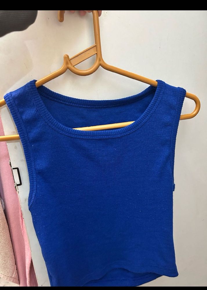 Blue Ribbed Tank Top