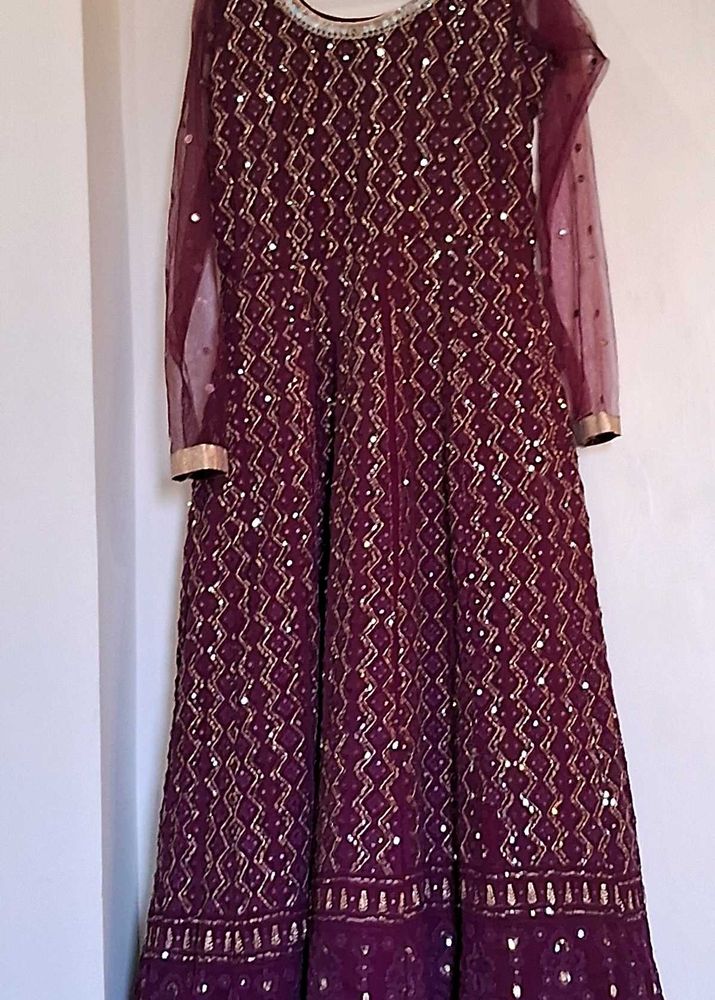 Wine Sequin Anarkali
