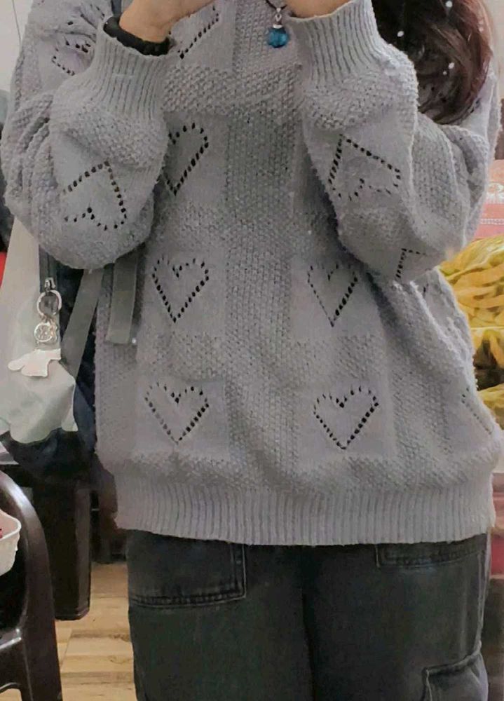 Heart Pattern Knit Sweater