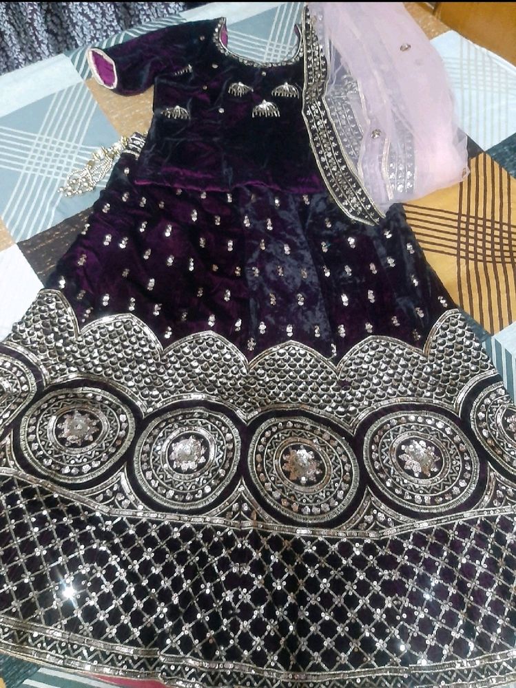 Velvet Lengha Choli Set