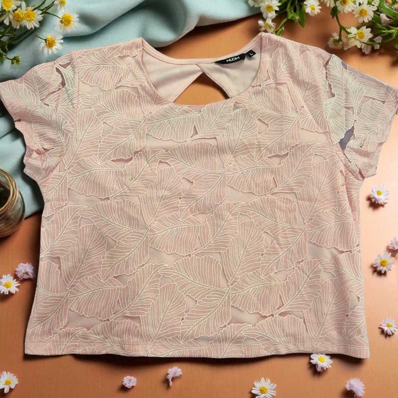 Chic Pink Lace Feather Design Top