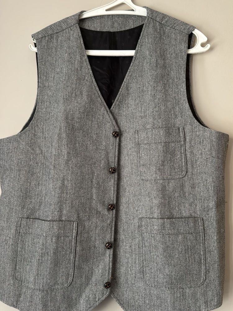 Gray Herringbone Vest with Pockets