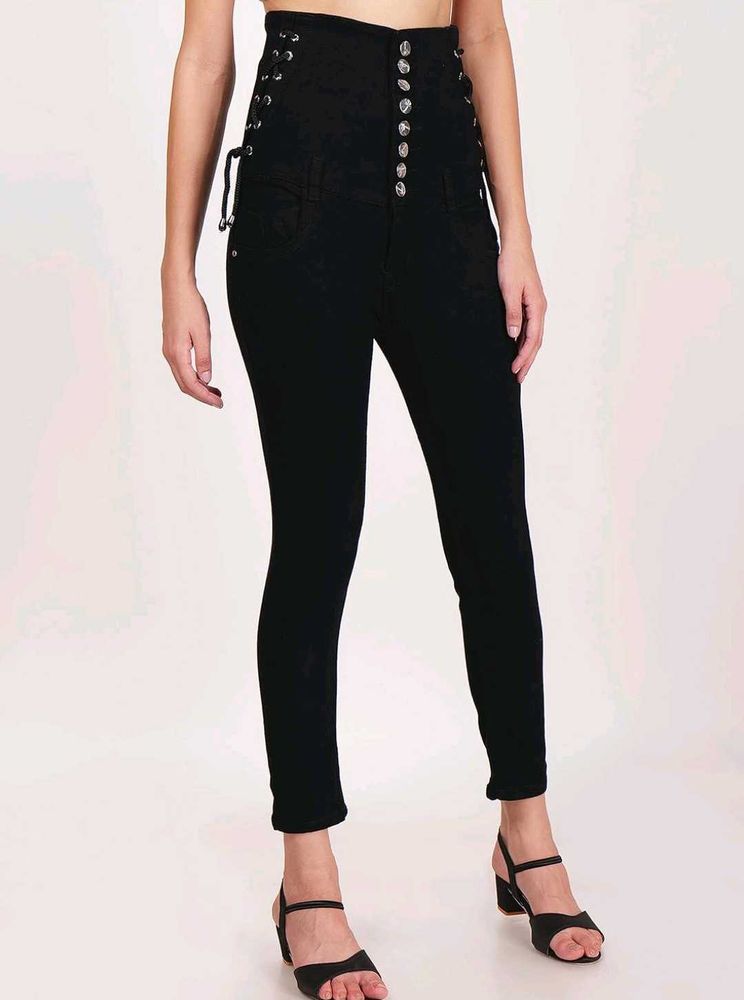 High Waisted, Lacy Black Denim Jeans