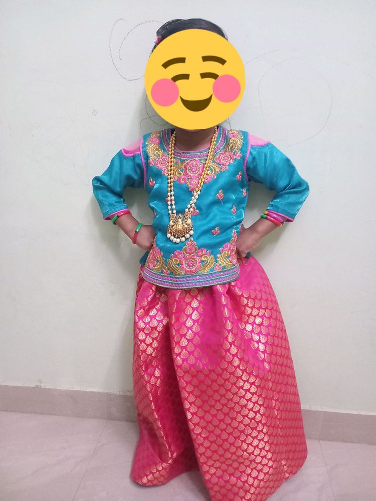 Semi Silk Aari Work Pattu Pavadai Set