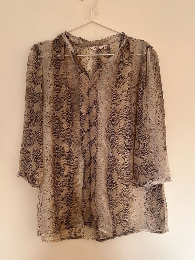 Snakeskin Print Sheer Blouse