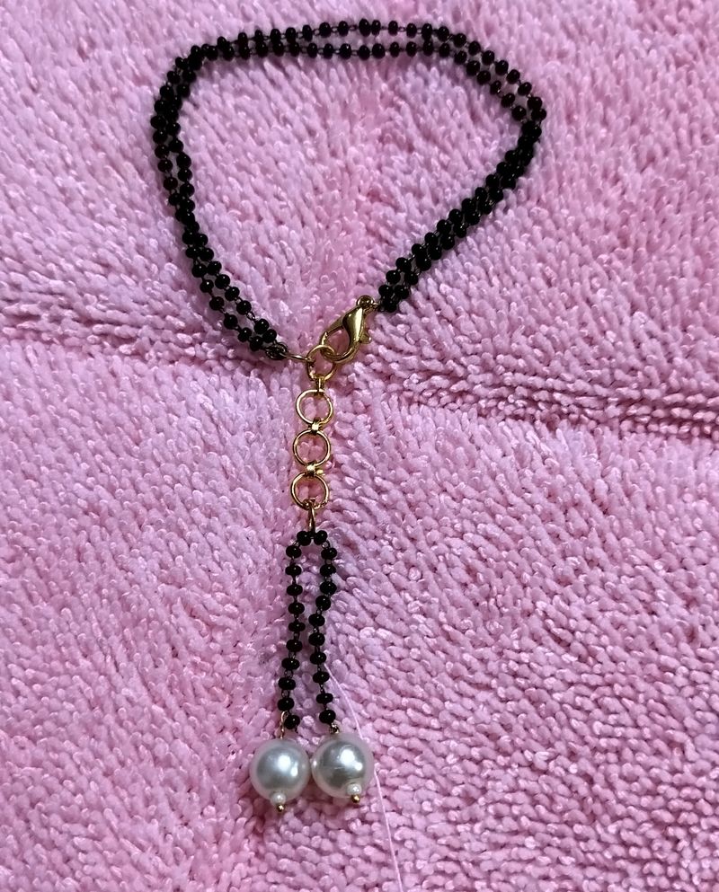 Simple Elegant Hand Mangalsutra With Pearls Hangings