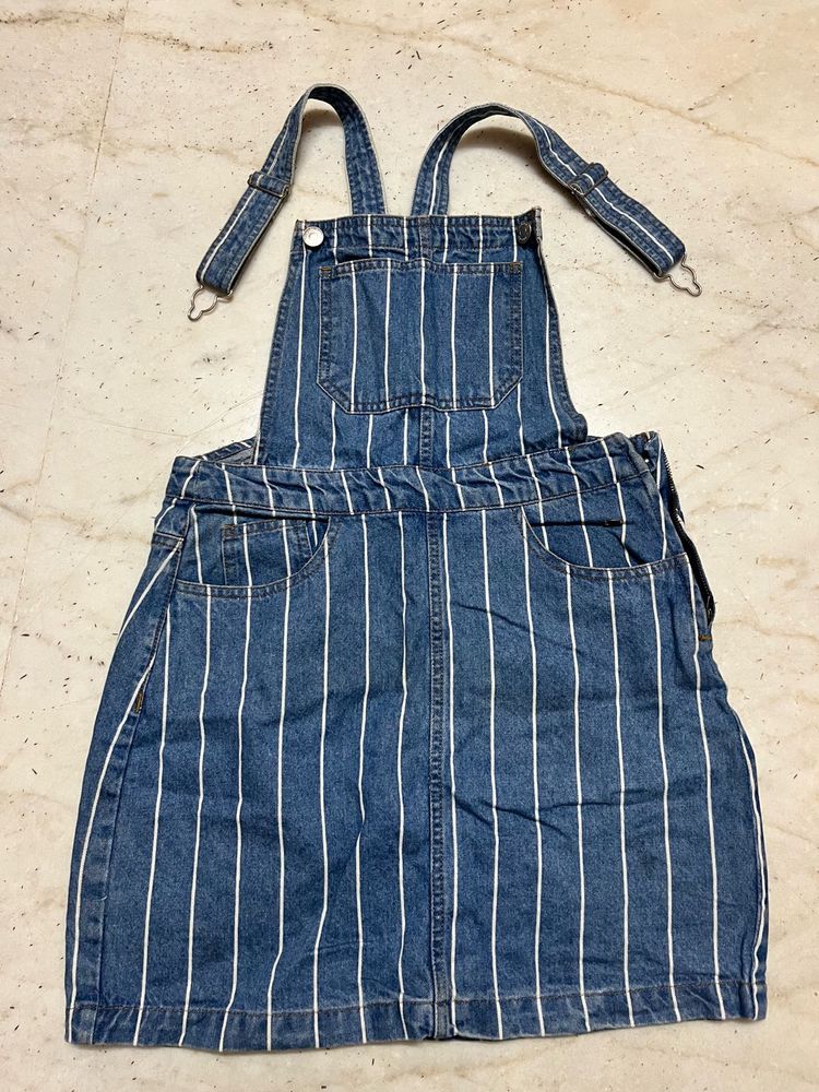 Denim Striped Pinafore Dress