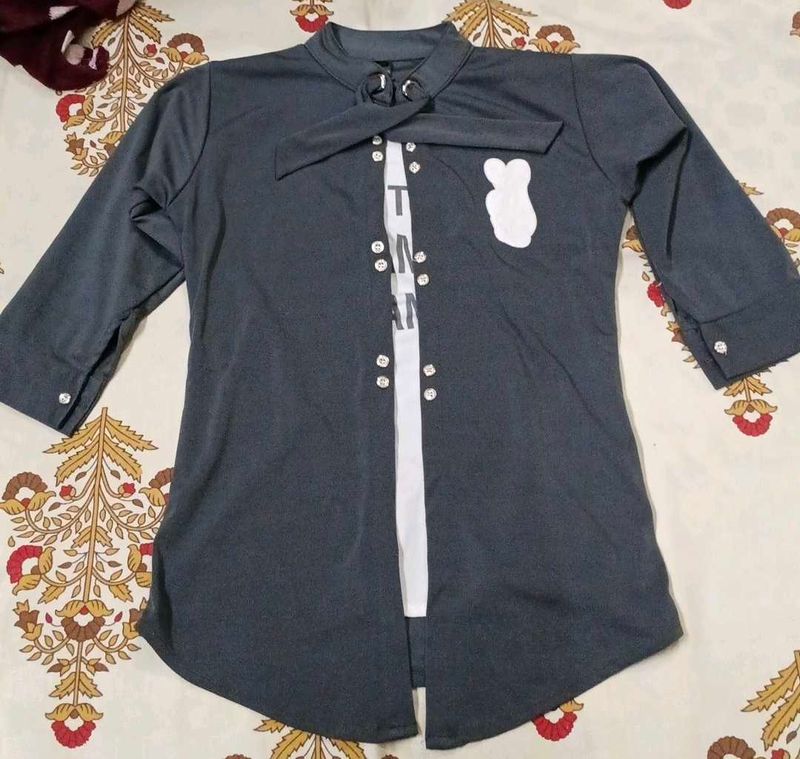 Stylish Gray 3/4 Sleeve Top