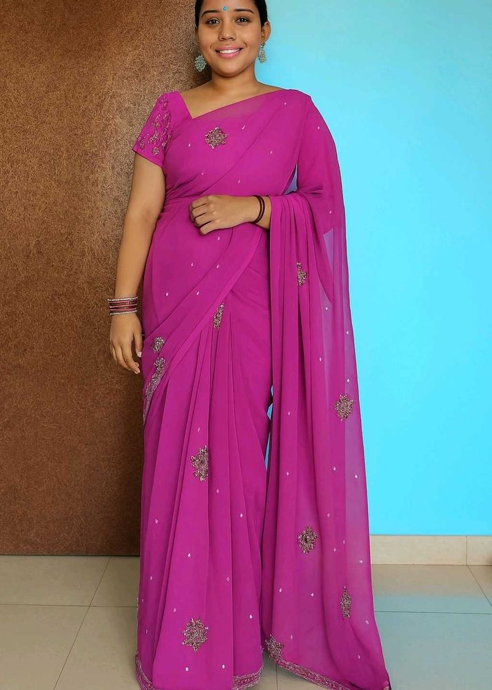 Pink Embellished Saree &amp; Blouse