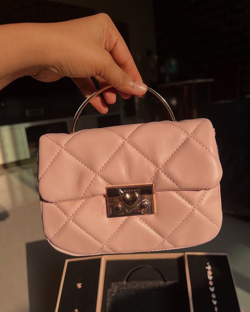 Charles &amp; keith Quilted Boxy Top Handle Bag - Pink