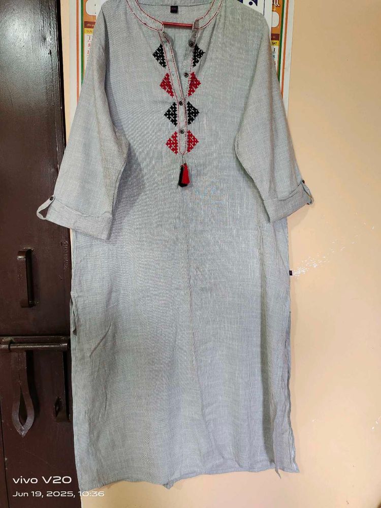 Gray Embroidered Tunic Dress