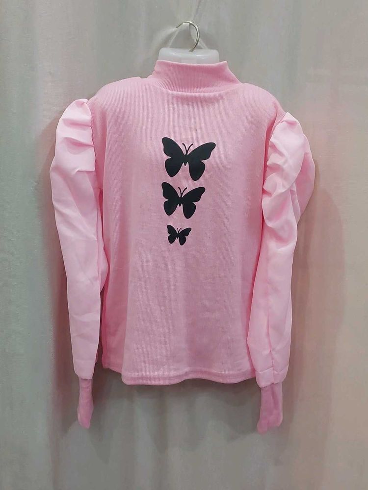 Pink Butterfly Print Top