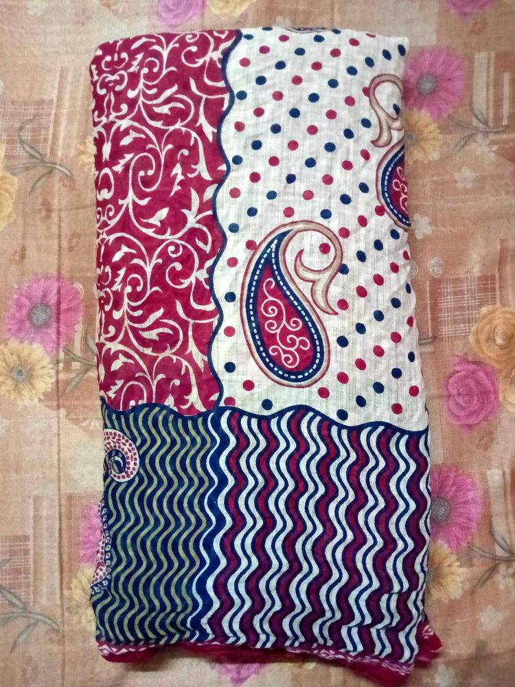 Red &amp; Blue Printed Cotton Saree
