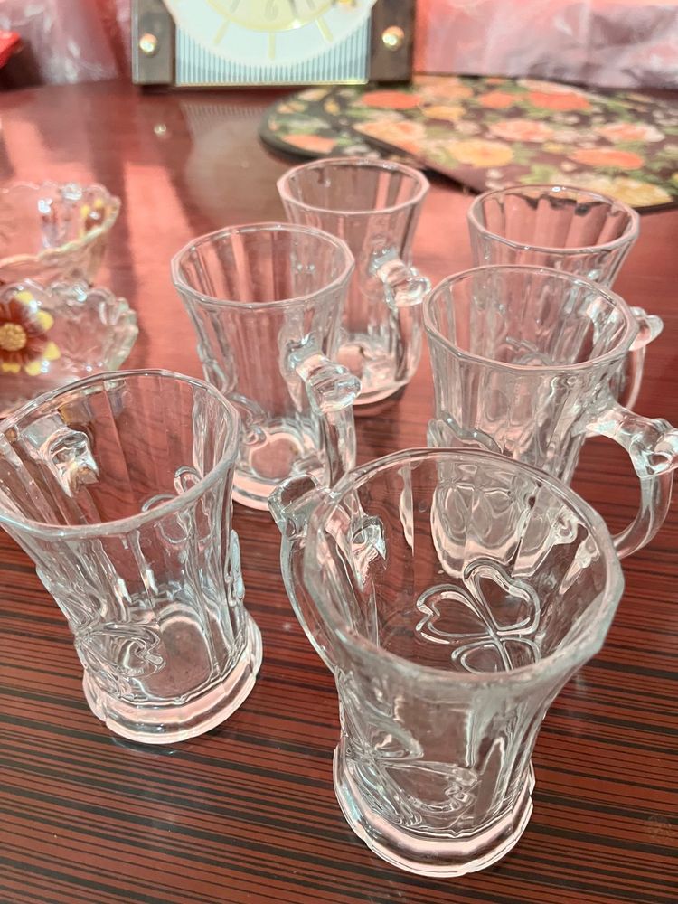 Set of Six Vintage Glass Mugs