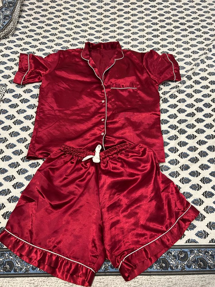 Red Satin Pajama Set