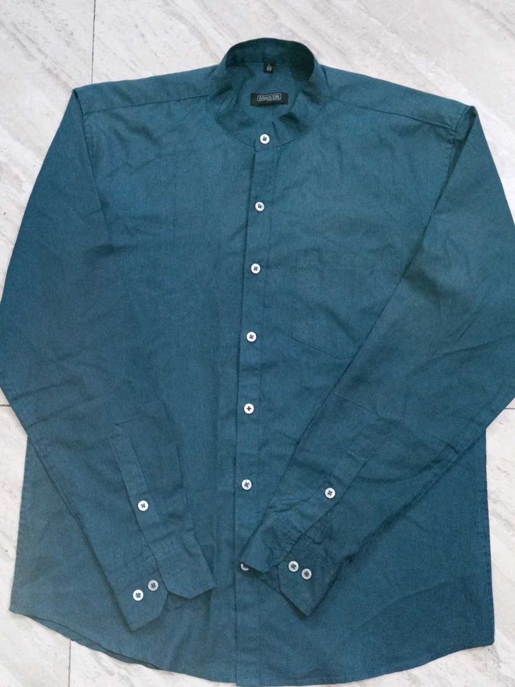 Stylish Green Band Collar Shirt
