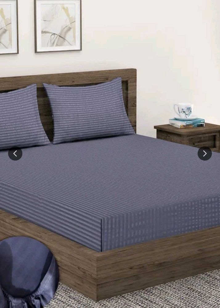 cotton luxurious grey Striped Bedsheet Set