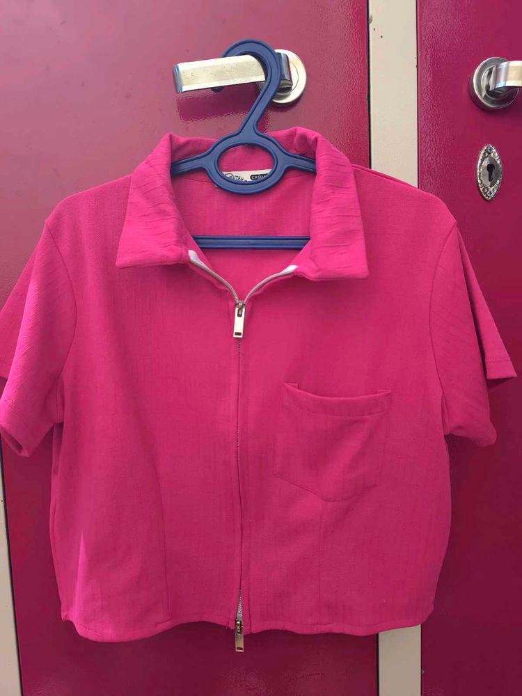 Pink Zip-Up Crop Top