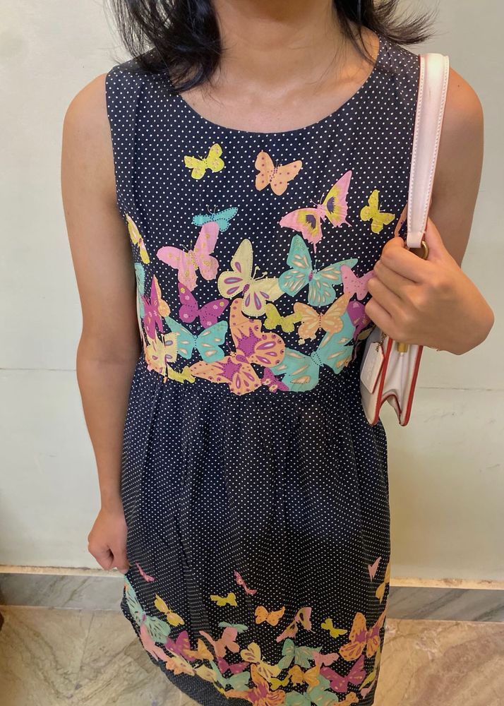 Vintage Butterfly Polka  Print Dress