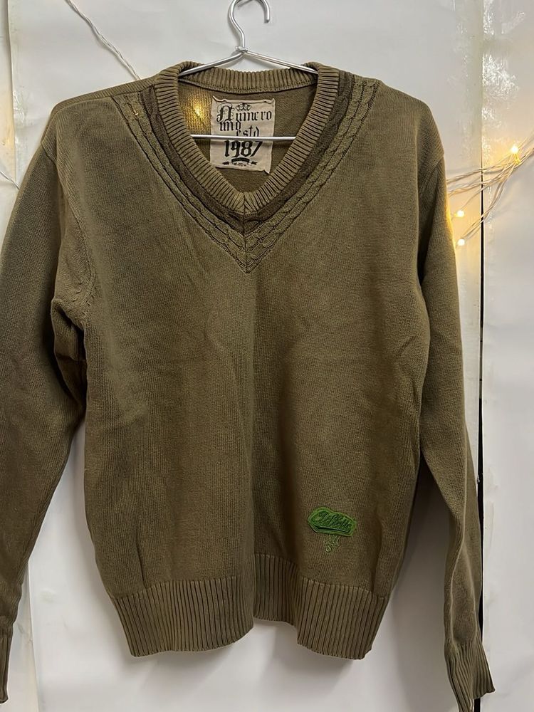 Vintage Green V-Neck Sweater