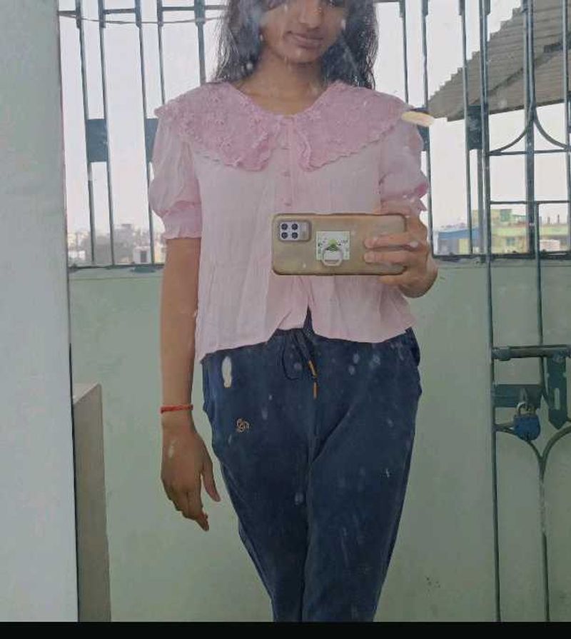 Pink Ruffle Collar Blouse