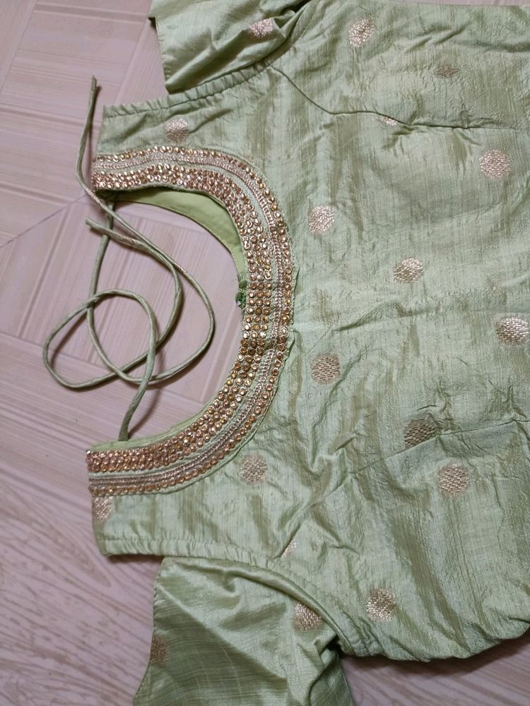 Pista Green &amp; Golden Net Gown (New)