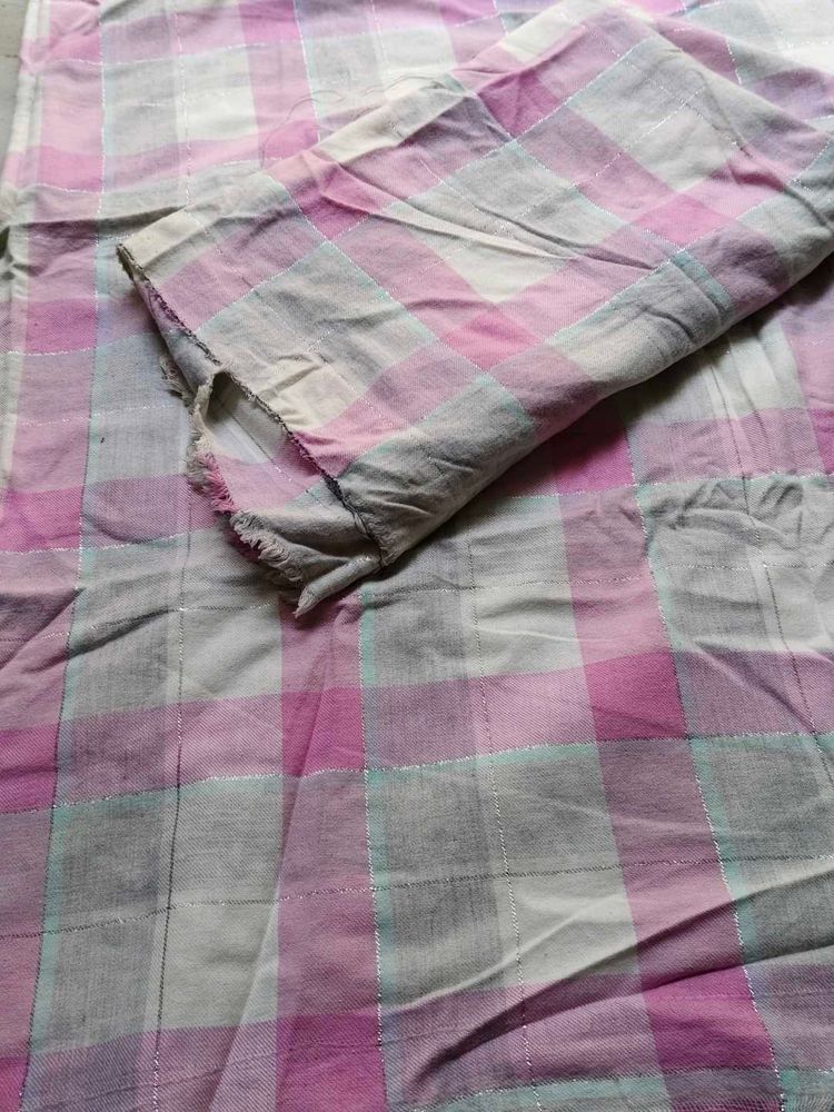 Pink &amp; Grey Plaid Fabric Piece