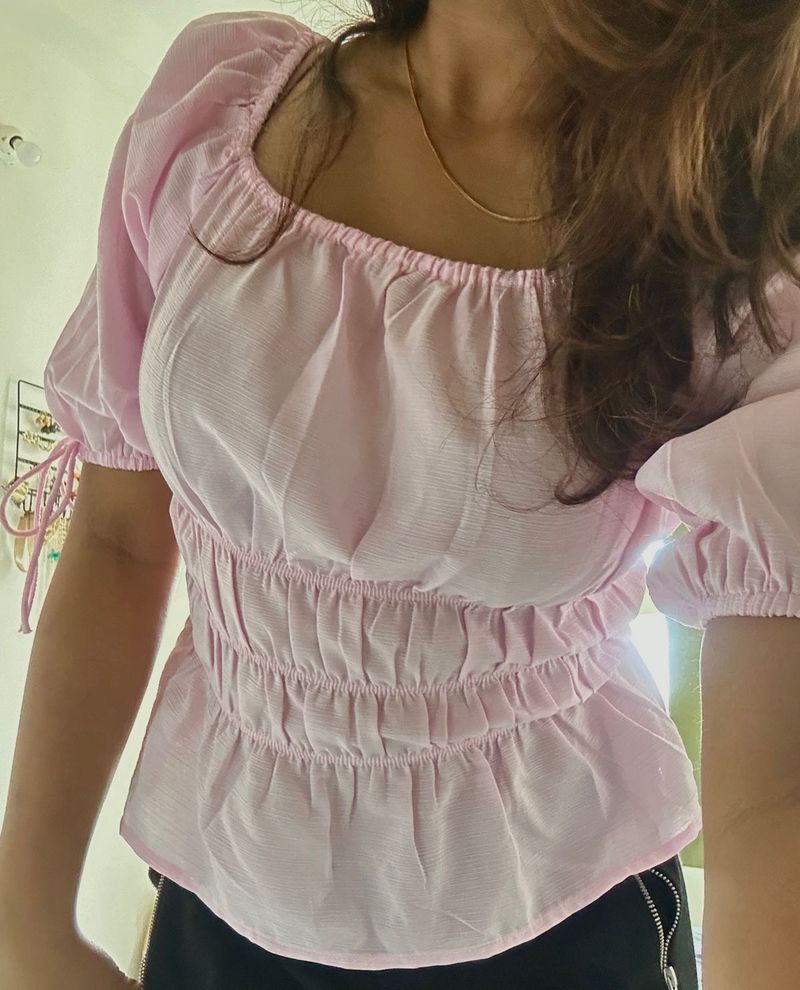 Pink Shirred Detail Top