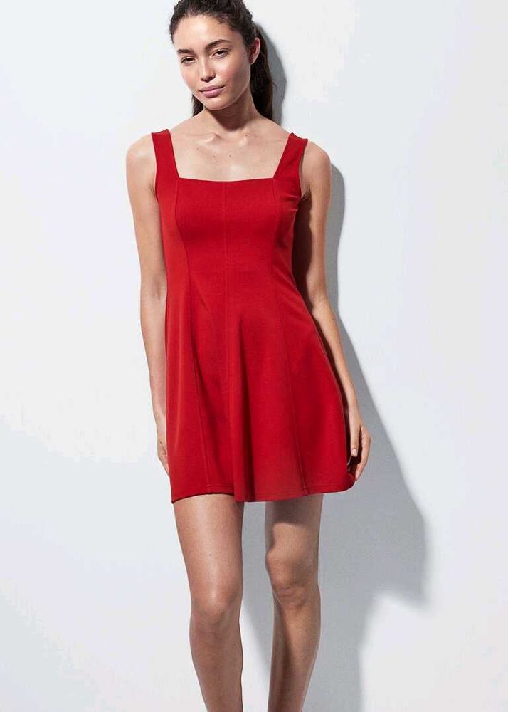 H&amp;M Red Fit &amp; Flare Jersey Dress