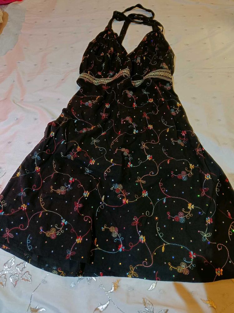 Y2K Black Halter Backless Dress