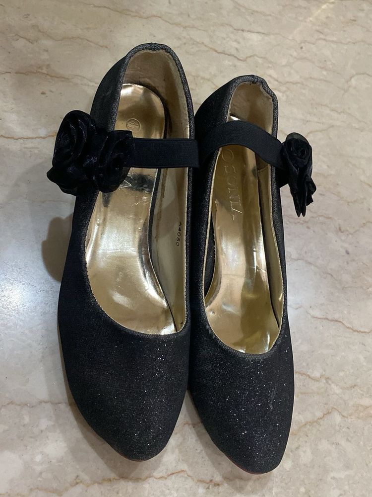 Elegant Party Wear Shimmer Black Pencil Heel