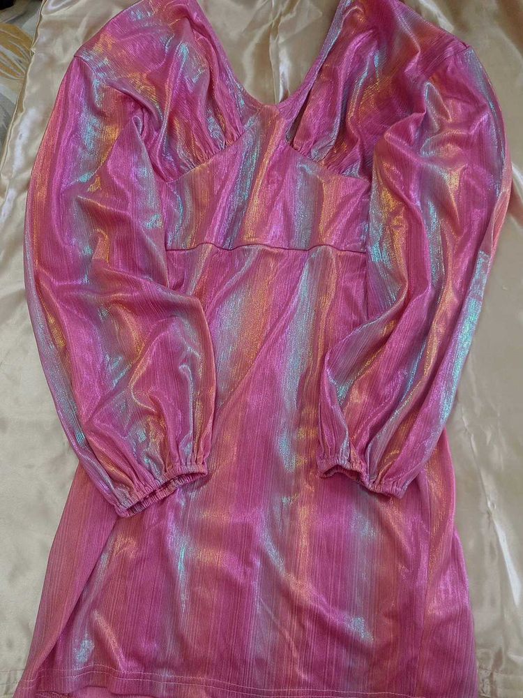Iridescent Pink Long Sleeve Dress