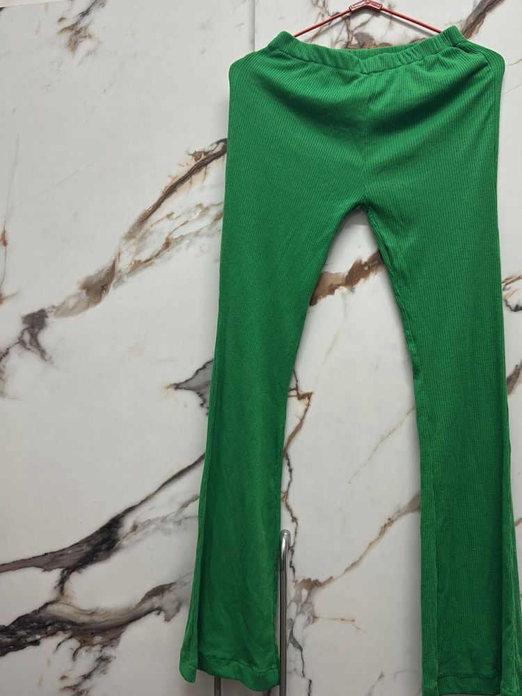 Green Flared Casual Pants