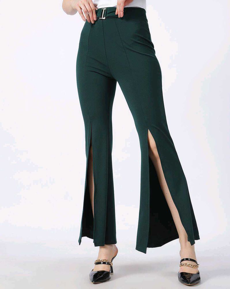 Elegant Dark Green Slit Pants