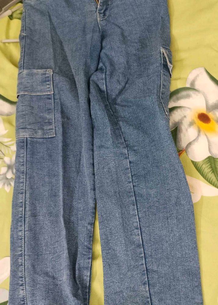 Navy Blue High waist Cargo Denim