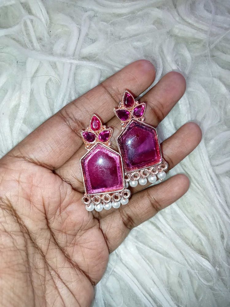 Pink Gem/Glass Earrings