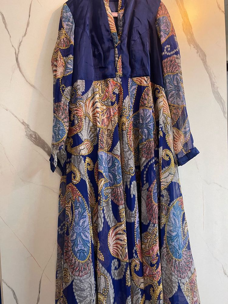 Vibrant Blue Printed Long Dress